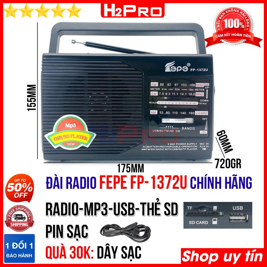 Đánh giá về Đài radio Fepe FP-1372U H2Pro 3 band AM-FM-SW, đài radio sạc điện, có USB-Thẻ nhớ làm máy nghe nhạc mp3
